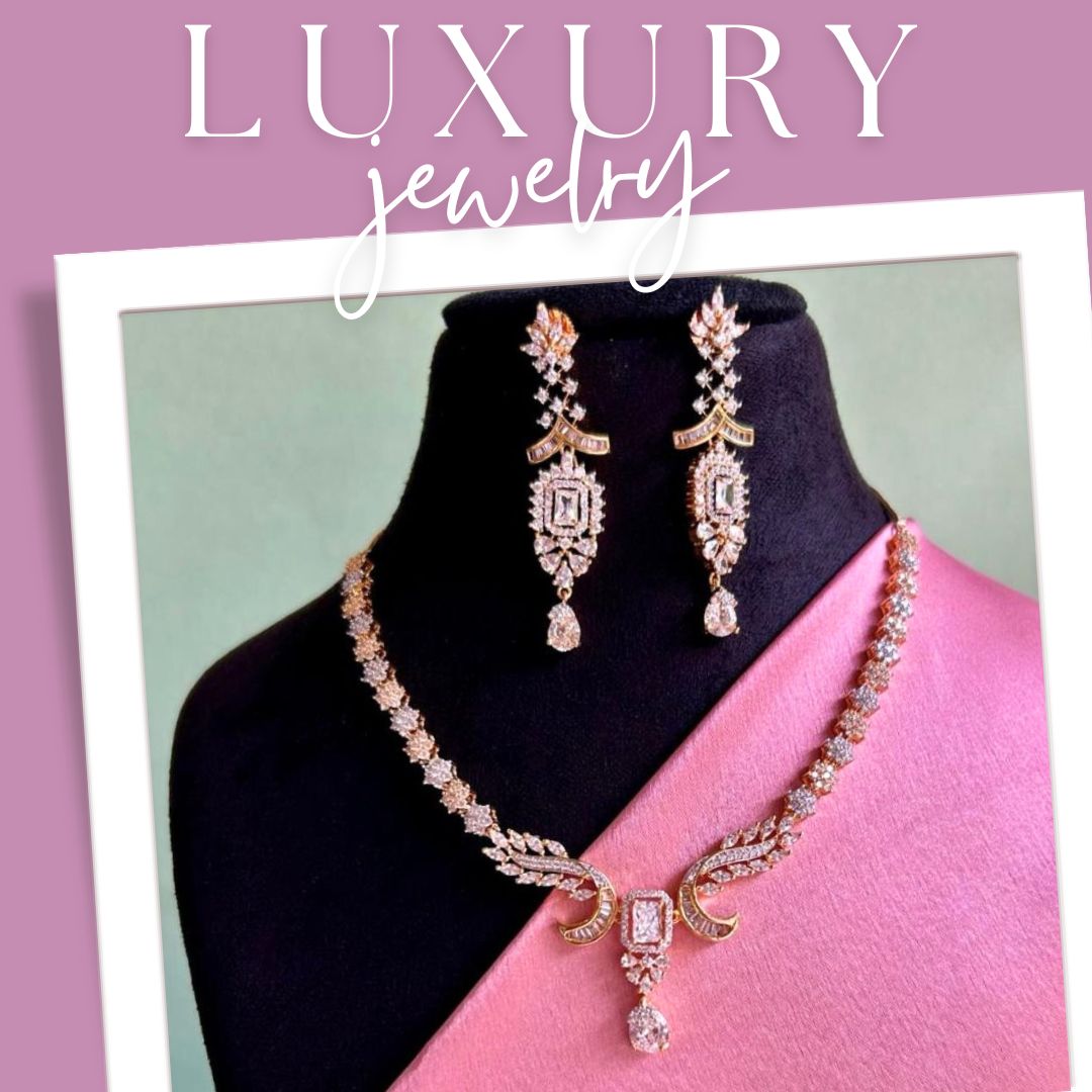 Golden American Diamond Designer Necklace Set