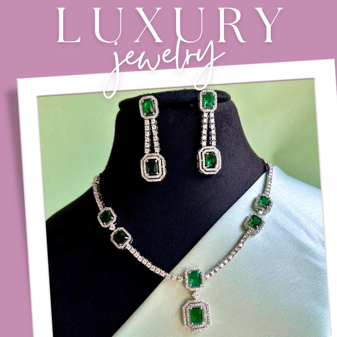 Alice Emerald CZ Designer Necklace Set