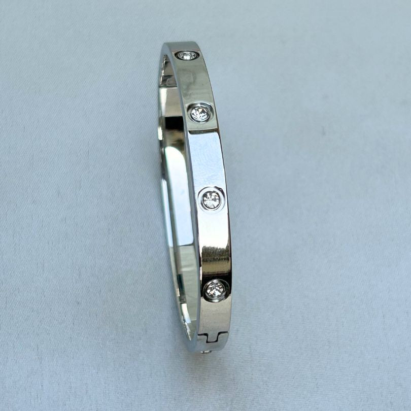 Silver LOVE Bangle American Diamond Studded