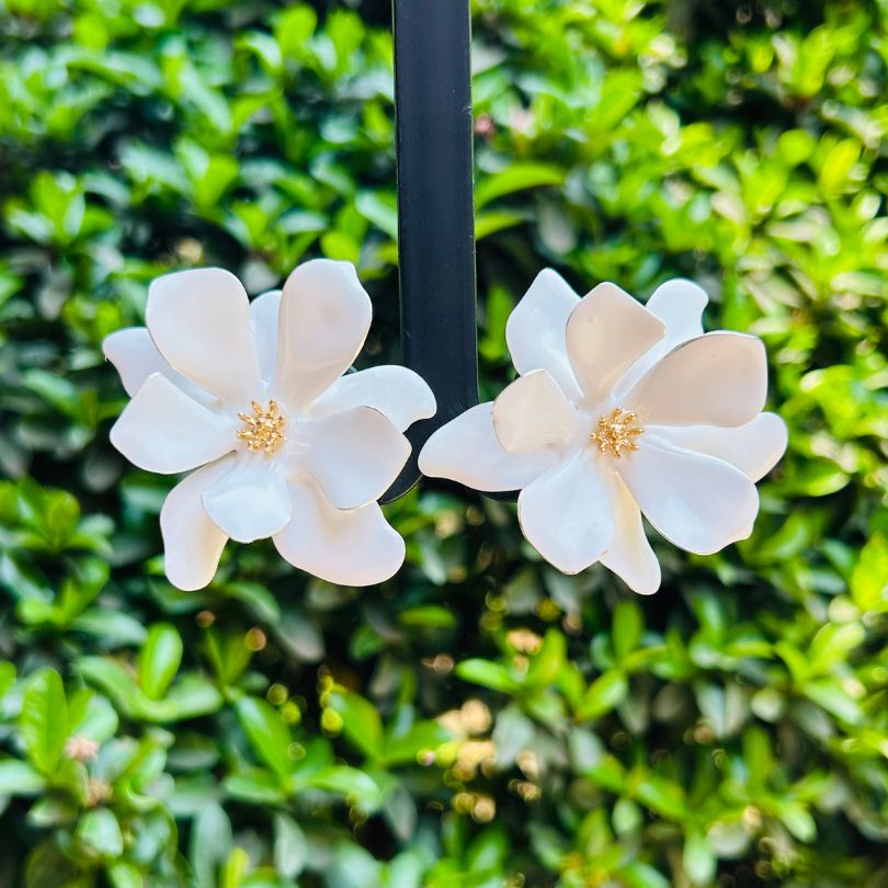 White Flower Stud Earrings