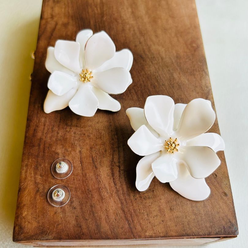 White Flower Stud Earrings