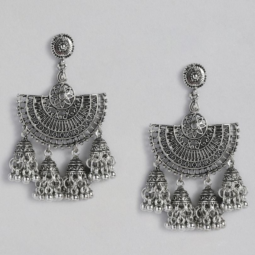 Silver-Plated Oxidised Classic Jhumkas Earrings