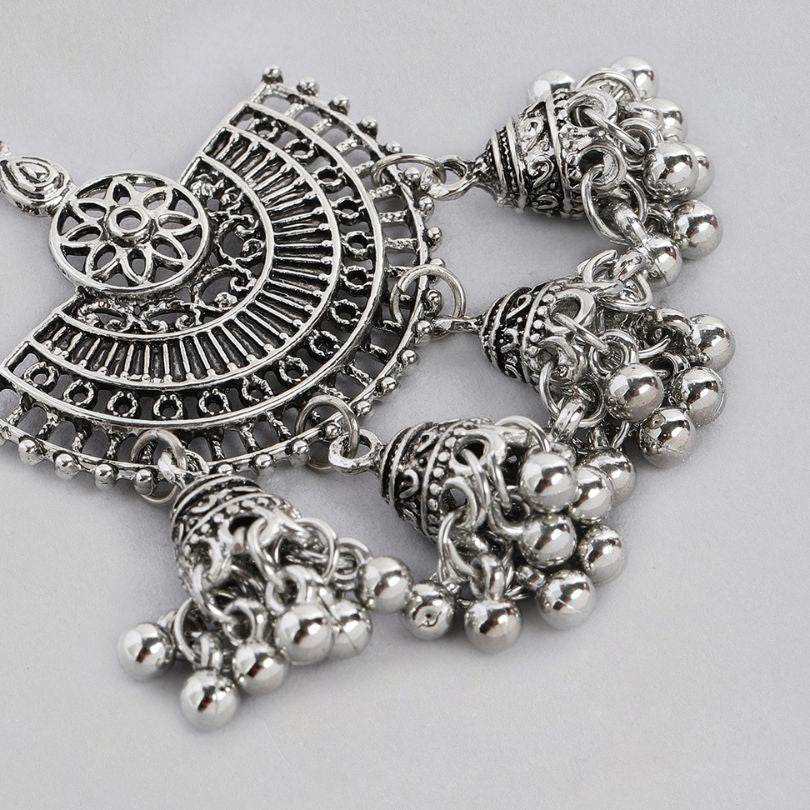 Silver-Plated Oxidised Classic Jhumkas Earrings