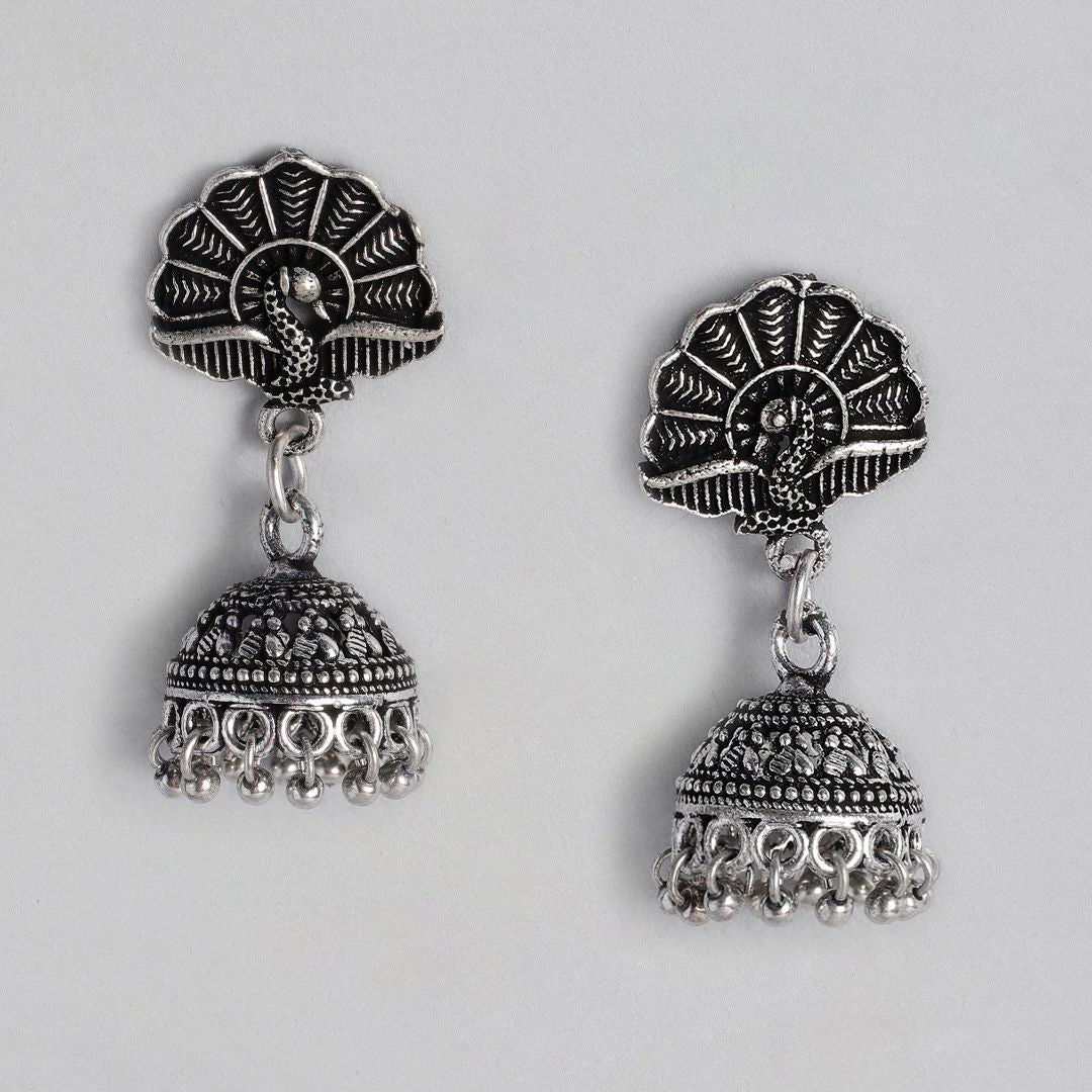 Silver-Plated Oxidised Classic Jhumkas Earrings