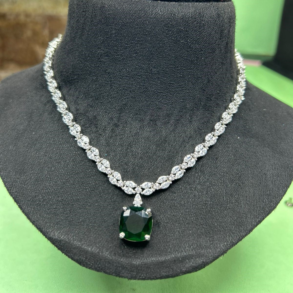 Kristy Emerald Green CZ Designer Neckalce Set