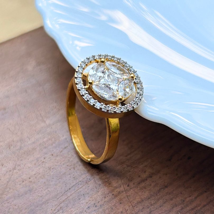 Round American Diamond Adjustable Finger - Ring