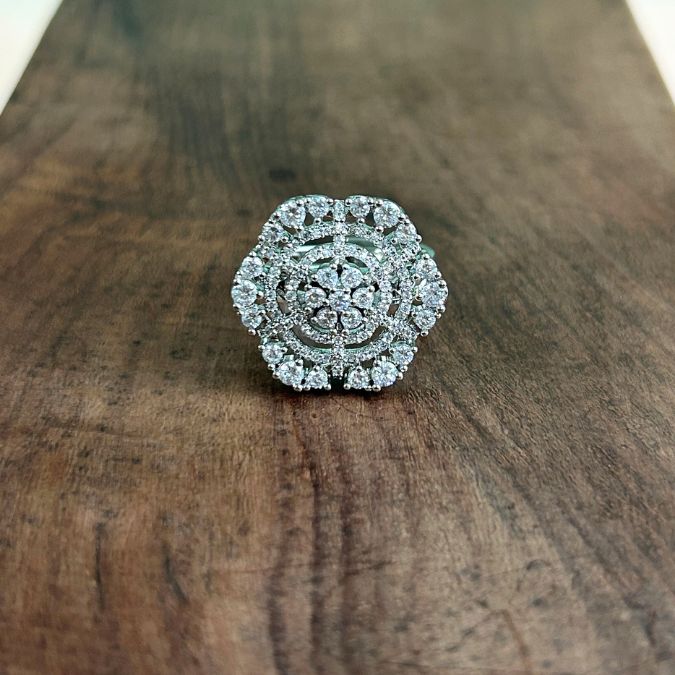 Trish CZ American Diamond Designer Finger - Ring