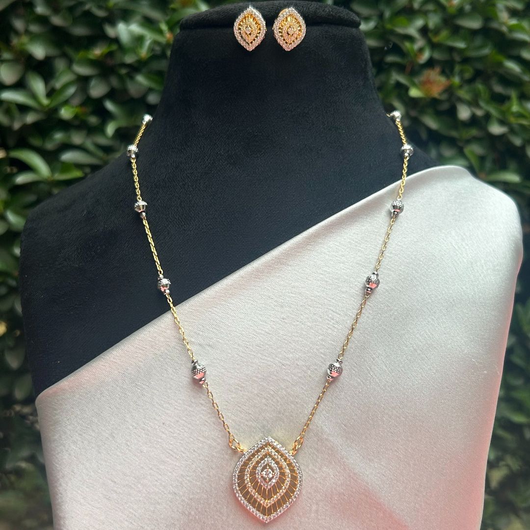 18K Dual-tone American Diamond Pendant Set