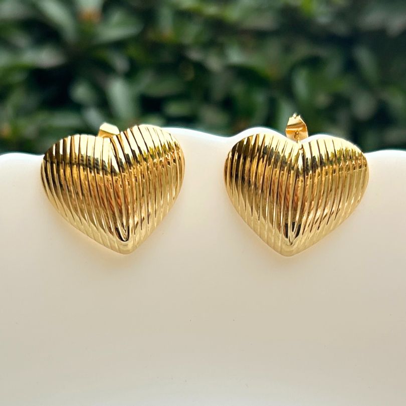 Structured Golden Heart Stud Earrings