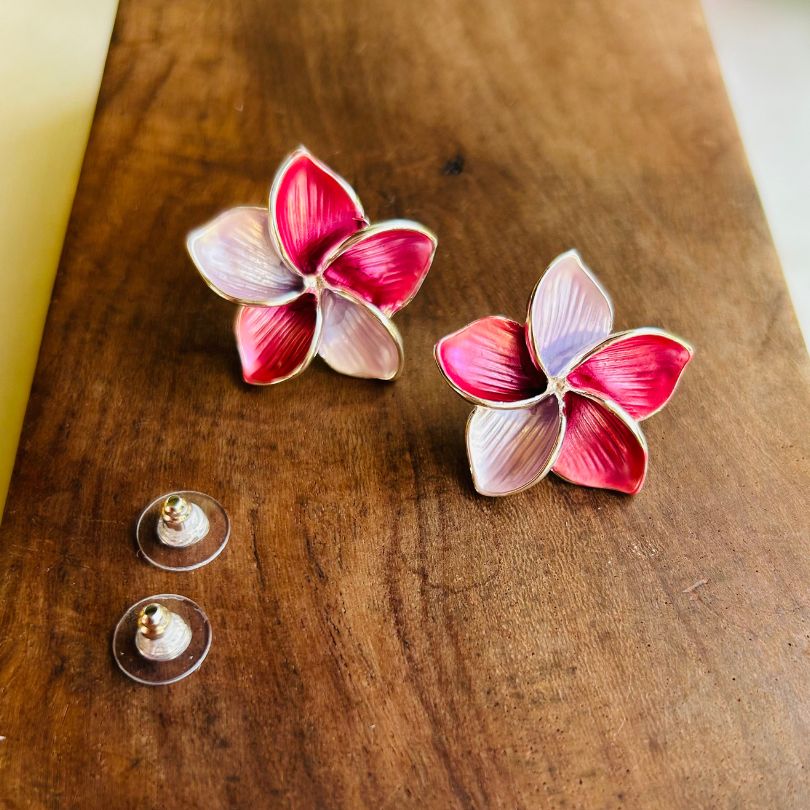 Floral Maroon Purple Stud Earrings
