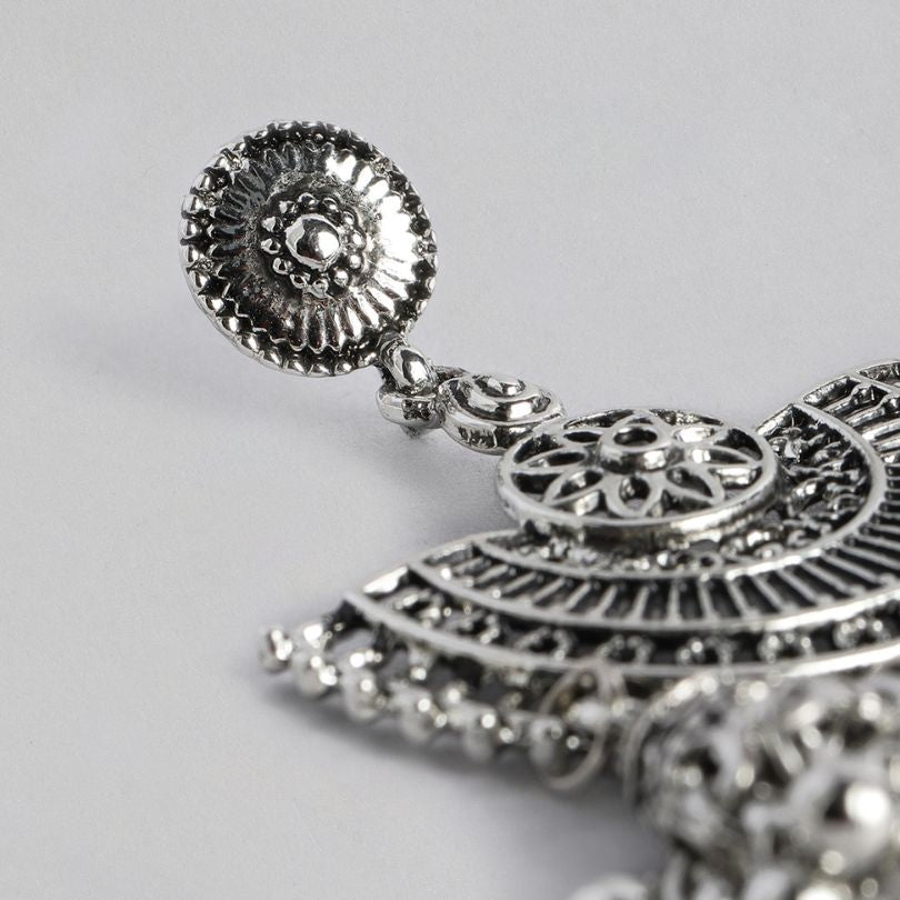 Silver-Plated Oxidised Classic Jhumkas Earrings
