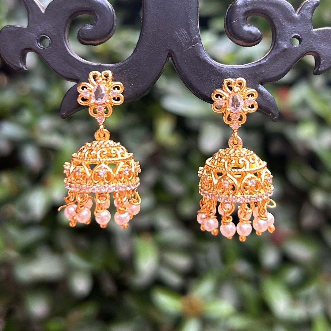 Minimal American Diamond Jhumkis