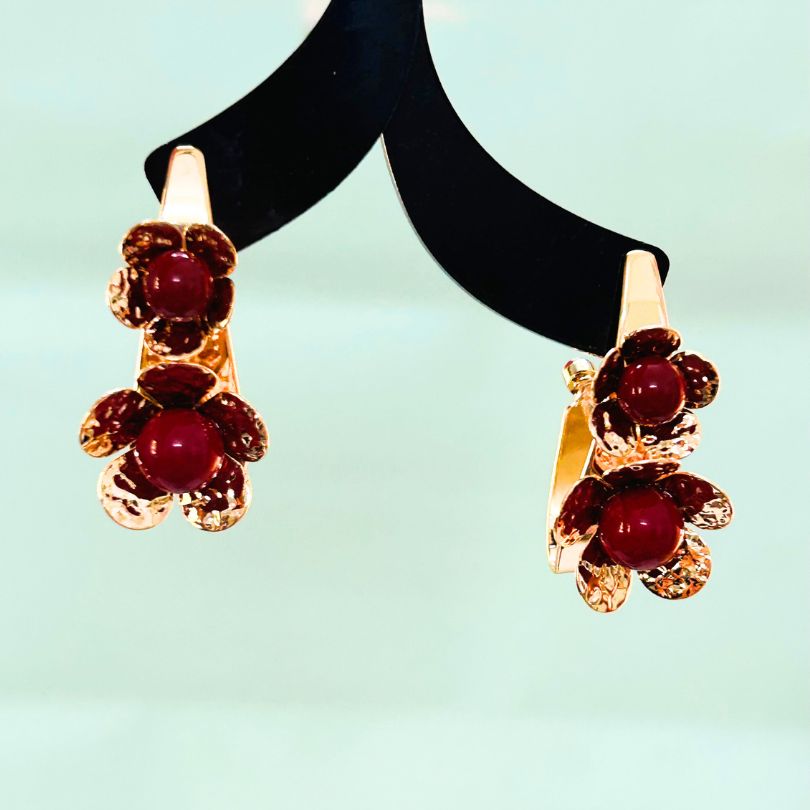 Maroon Pearl Elongated Earrings