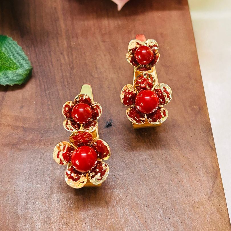 Maroon Pearl Elongated Earrings