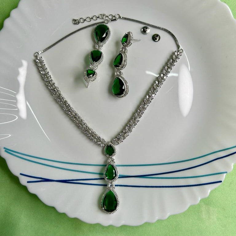 Rachel CZ Emerald Green Designer Necklace Set