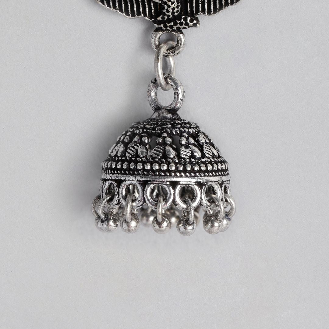 Silver-Plated Oxidised Classic Jhumkas Earrings