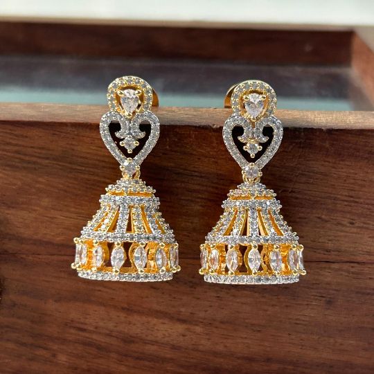 Golden Evi Heart American Diamond Jhumkis