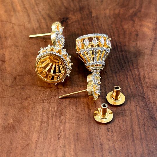 Golden Evi Heart American Diamond Jhumkis
