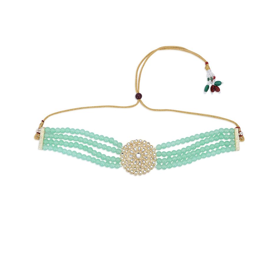 Gold-Plated Stone Studded & Beaded Jewellery Set