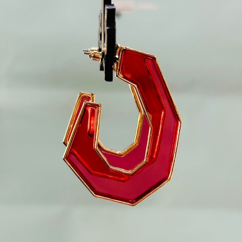 Enamel Red Structured Hoop Earrings