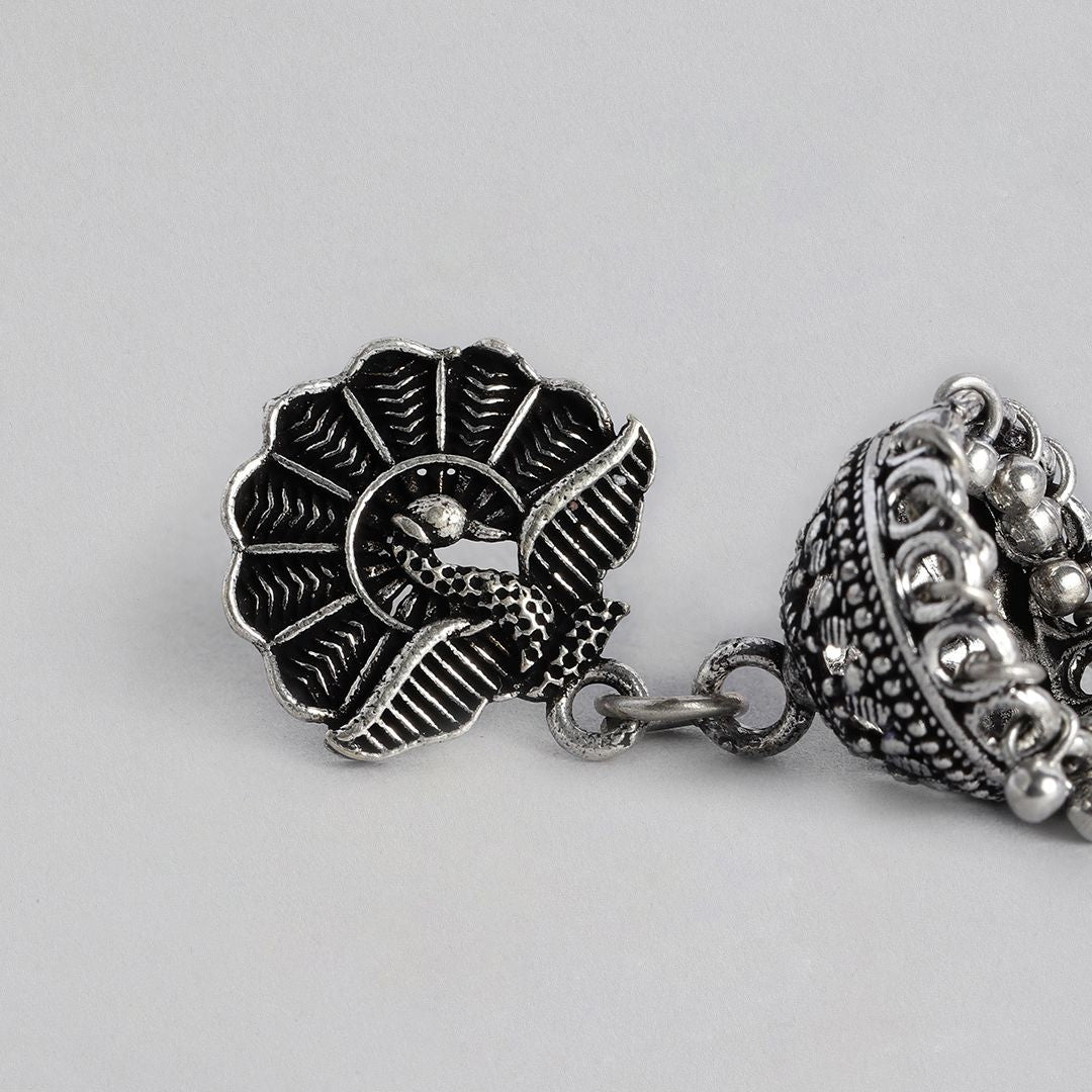 Silver-Plated Oxidised Classic Jhumkas Earrings