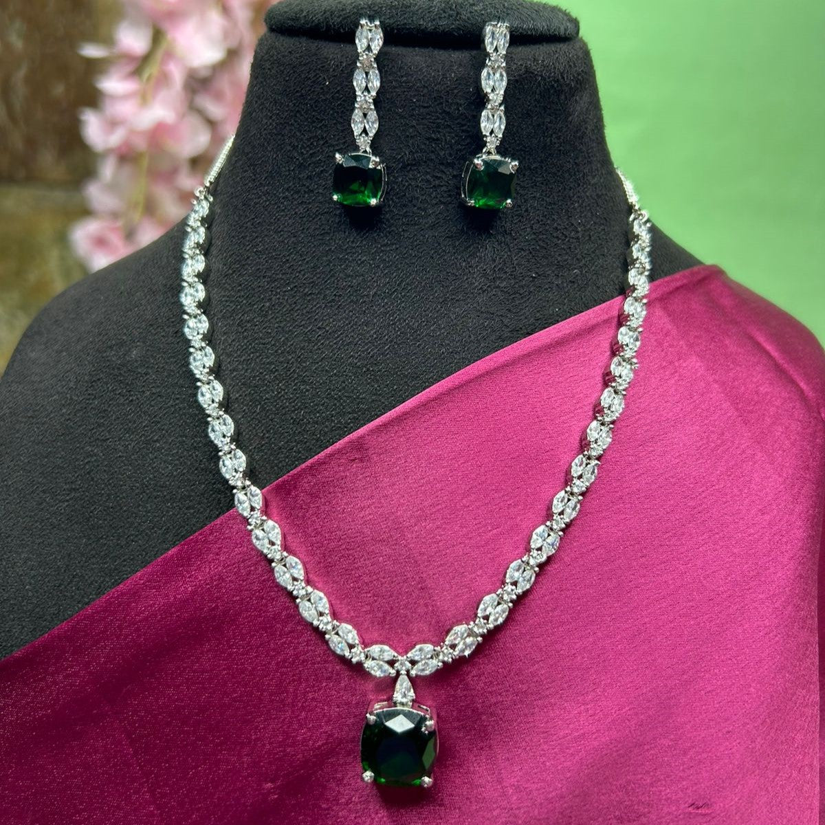 Kristy Emerald Green CZ Designer Neckalce Set