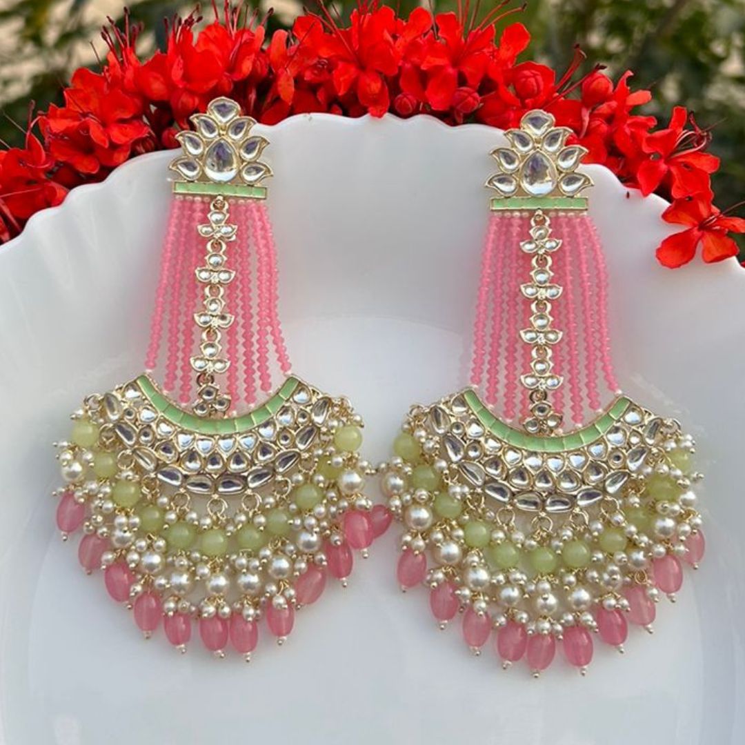 Long Earrings For Lehenga Fazeen Pink Jhoomar Earrings