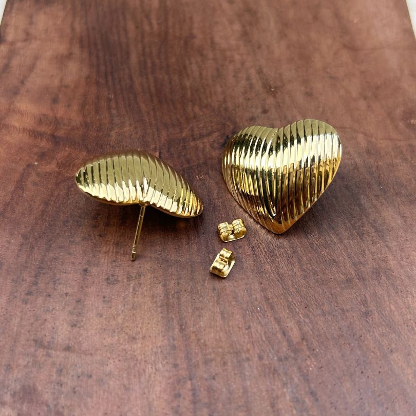 Structured Golden Heart Stud Earrings