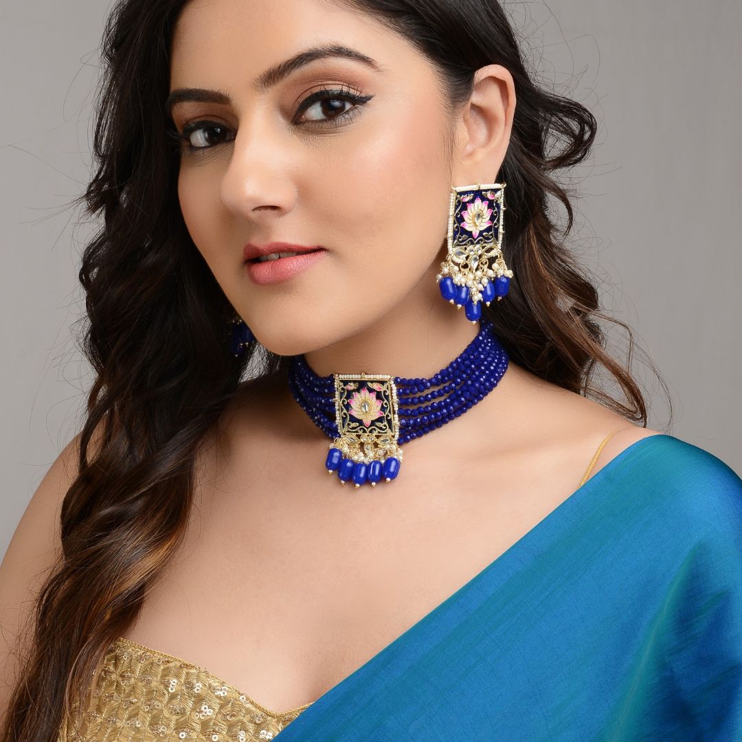 Blue Meenakari Choker Set