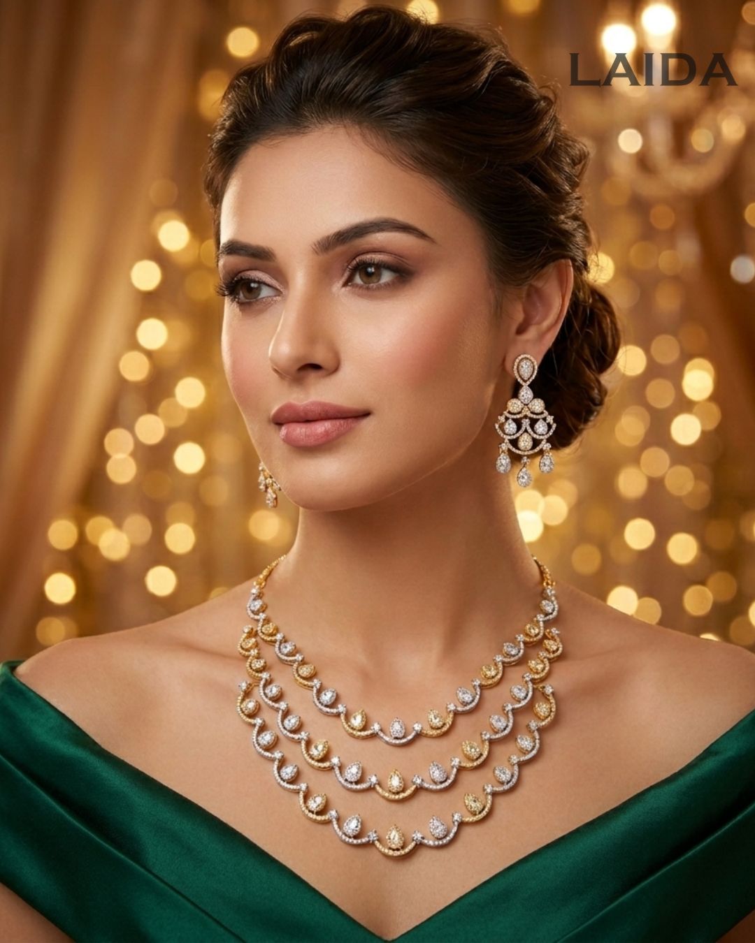 Scarlett 3 Layer 18K Gold Plated American Diamond Necklace Set