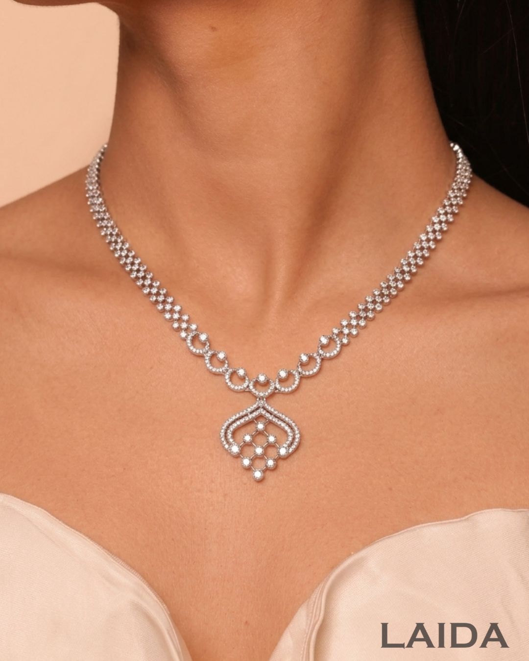 Rihana Silver Statement American Diamond Necklace Set