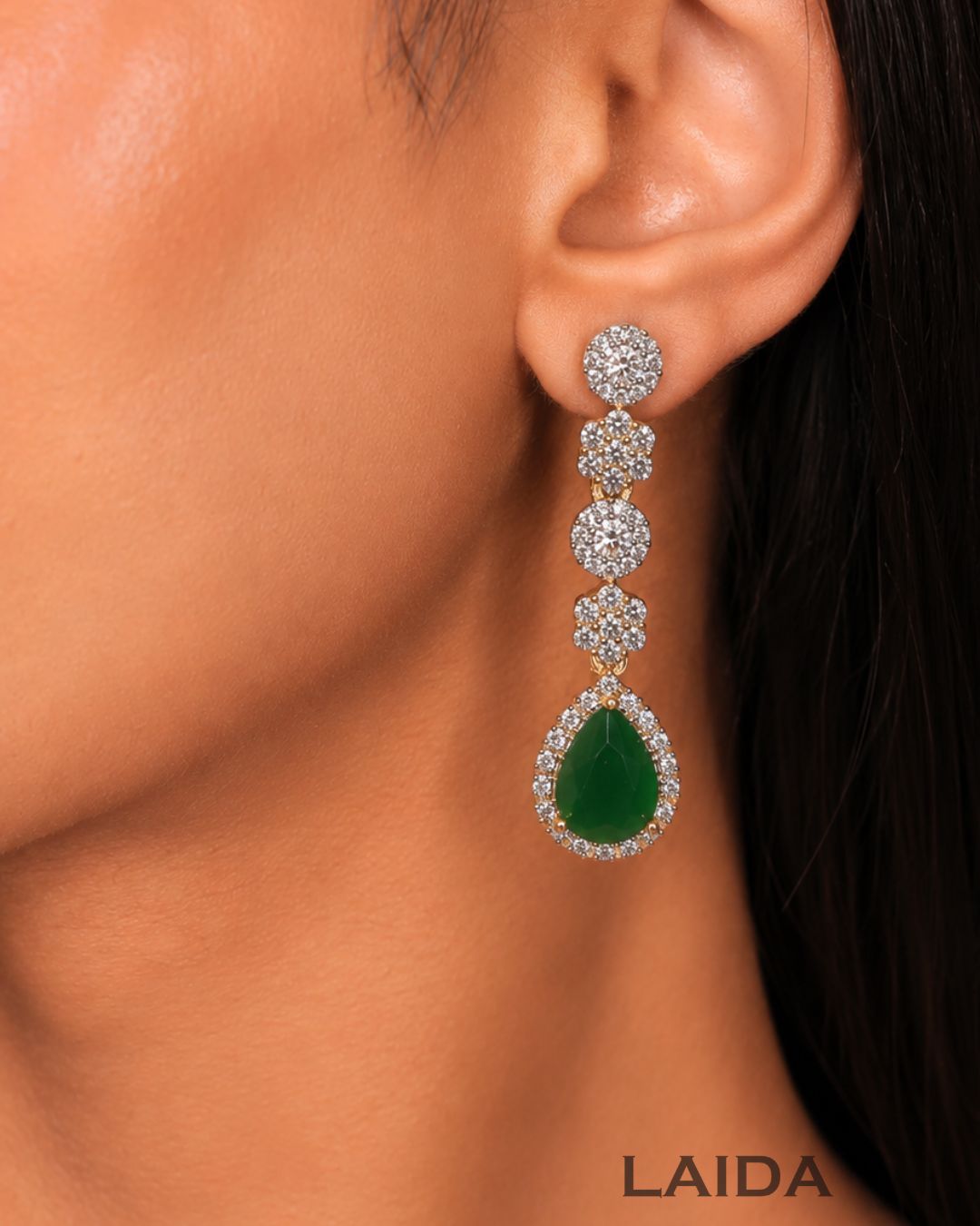 Dorothy Single -layered Emerald Green American Diamond Necklace set