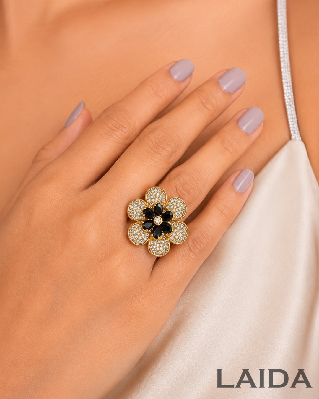 Flower American Diamond Adjustable Finger- Ring