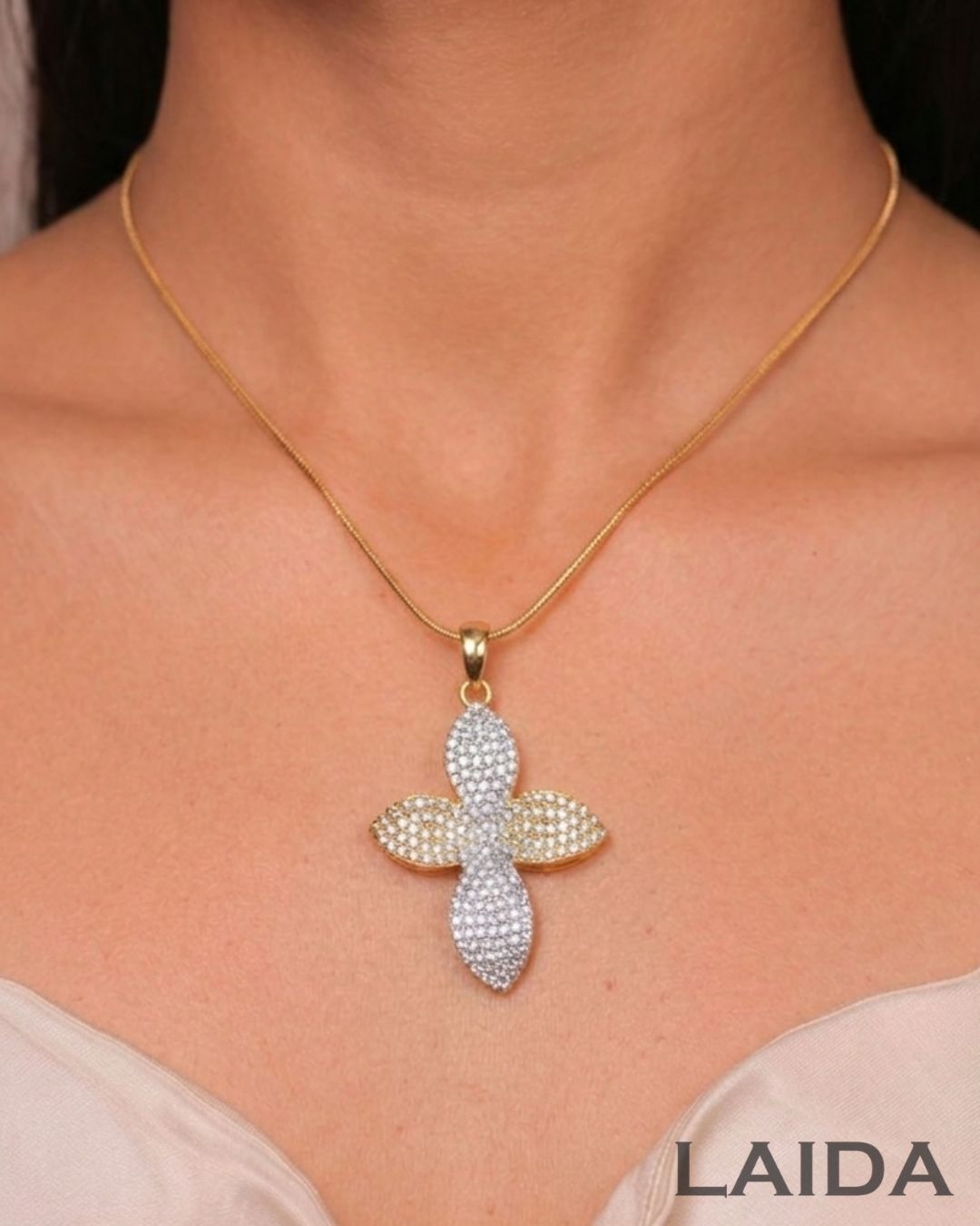 Kiara Petals 18K Gold Plated American Diamond Pendant Set