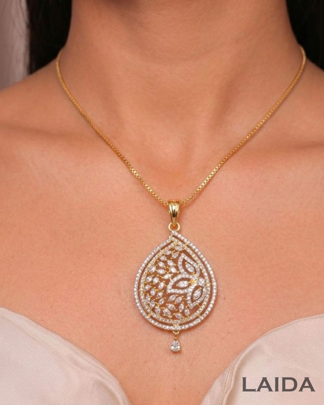 Aniya 18K Gold Plated American Diamond Pendant Set