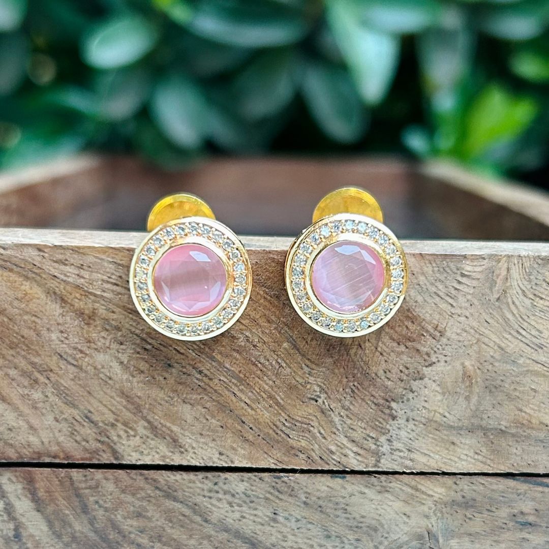 Round AD Pink Stud Earrings