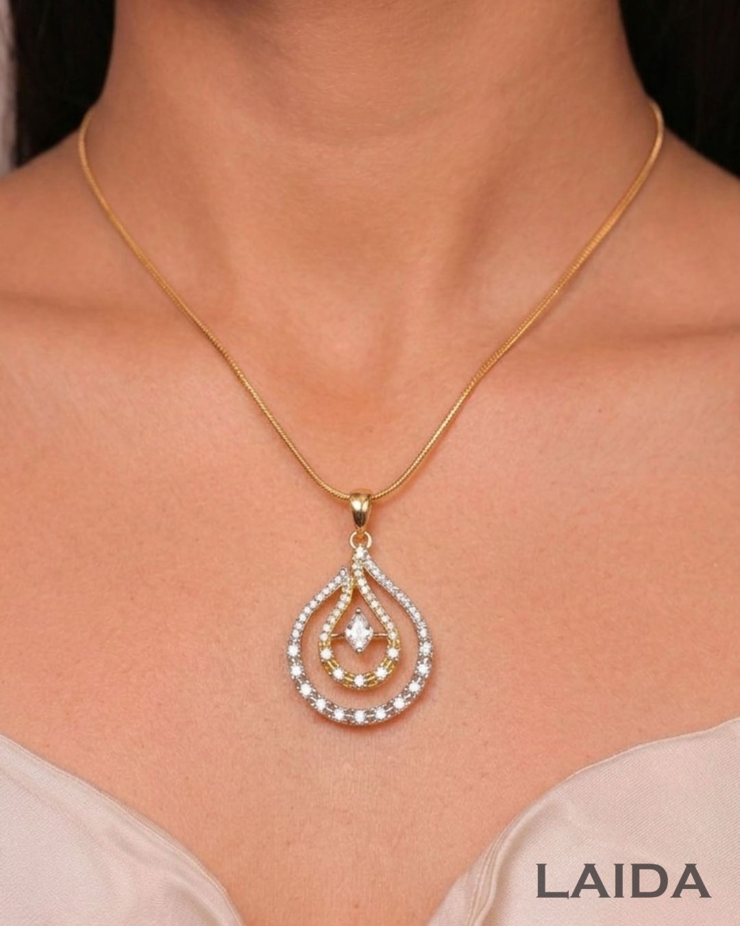Kaya 18K Gold Plated American Diamond Pendant Set