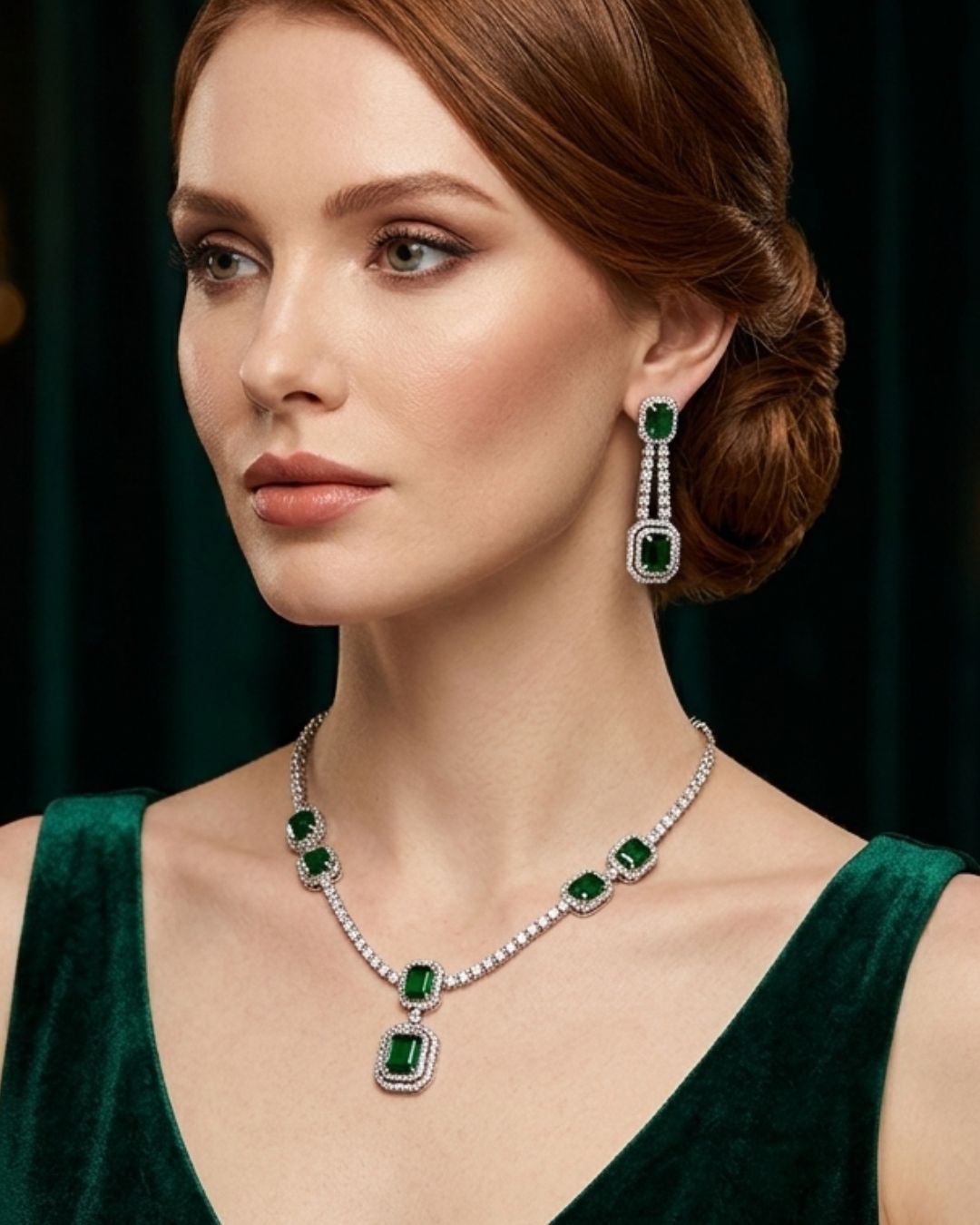 Alice Emerald CZ Designer Necklace Set