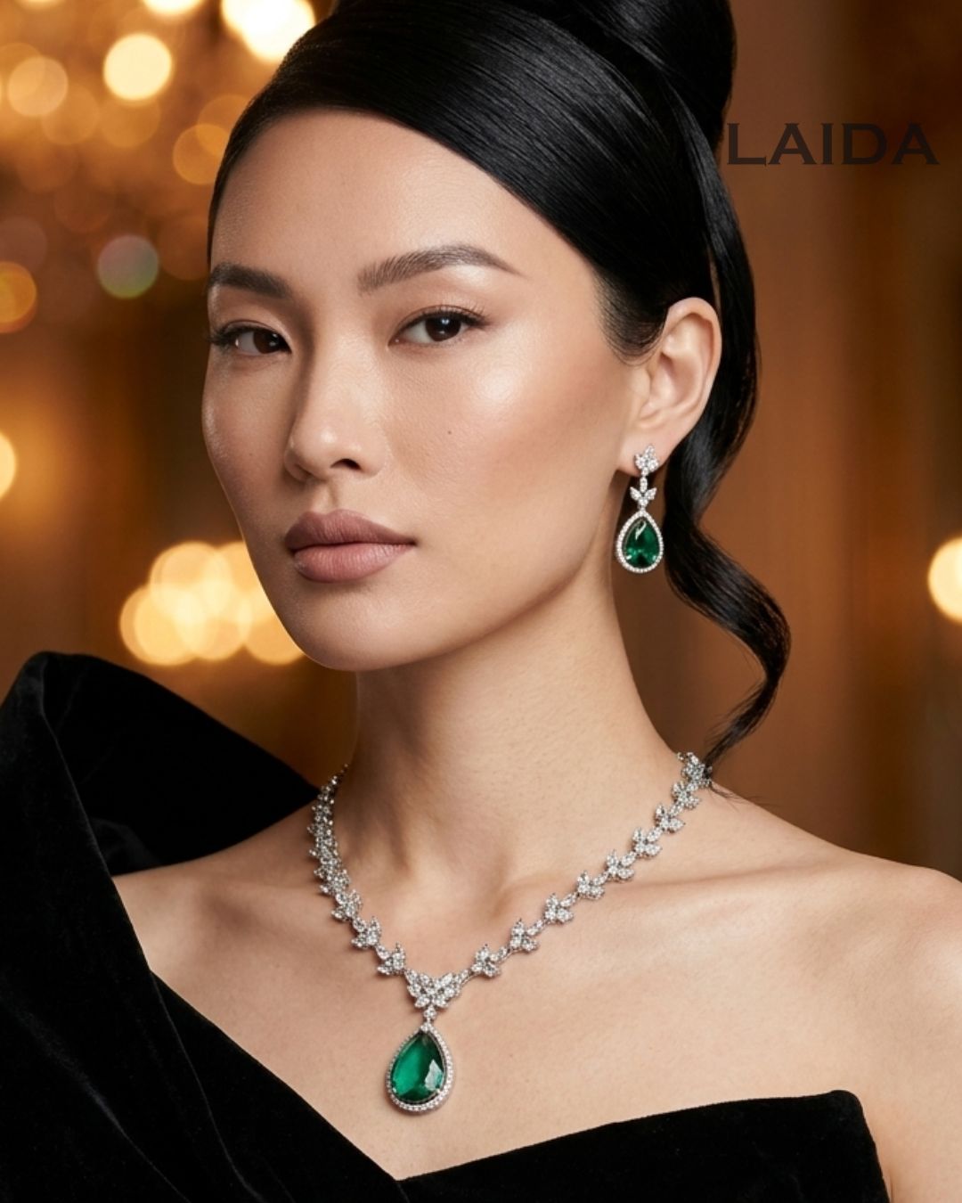 Celine Silver Green Necklace Set
