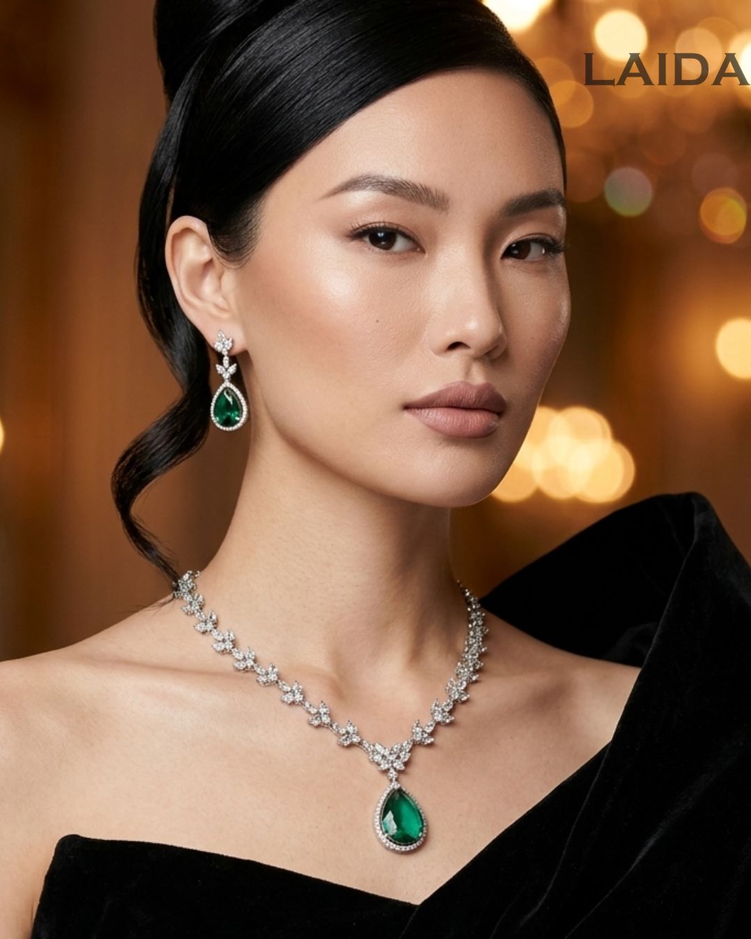 Celine Silver Green Necklace Set