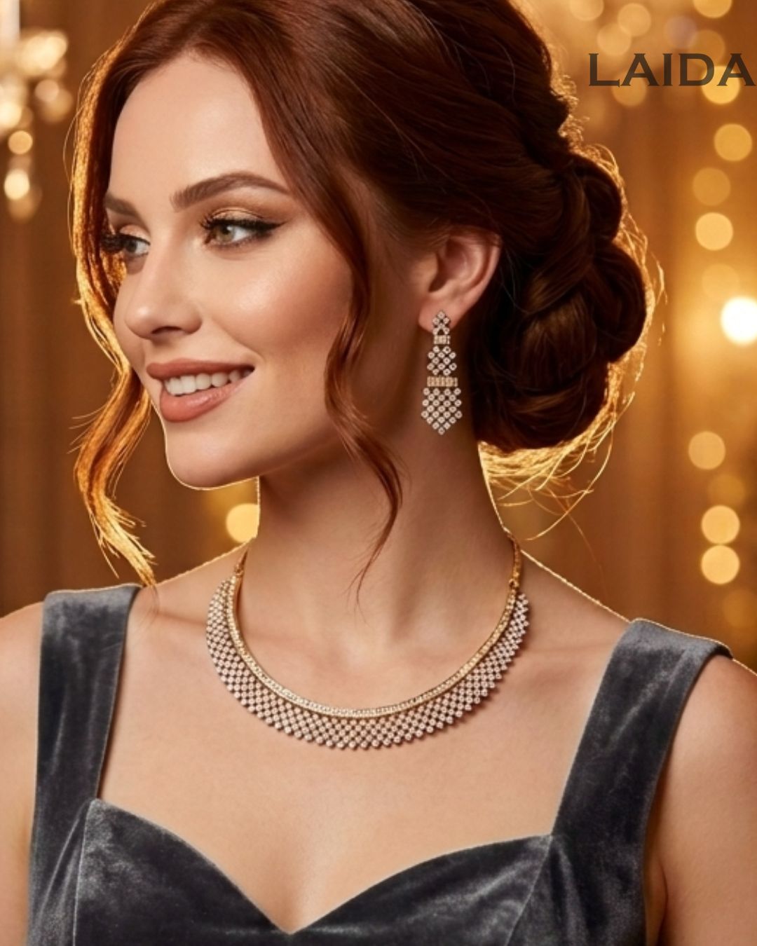 Aline 18K Gold Plated American Diamond Necklace Set
