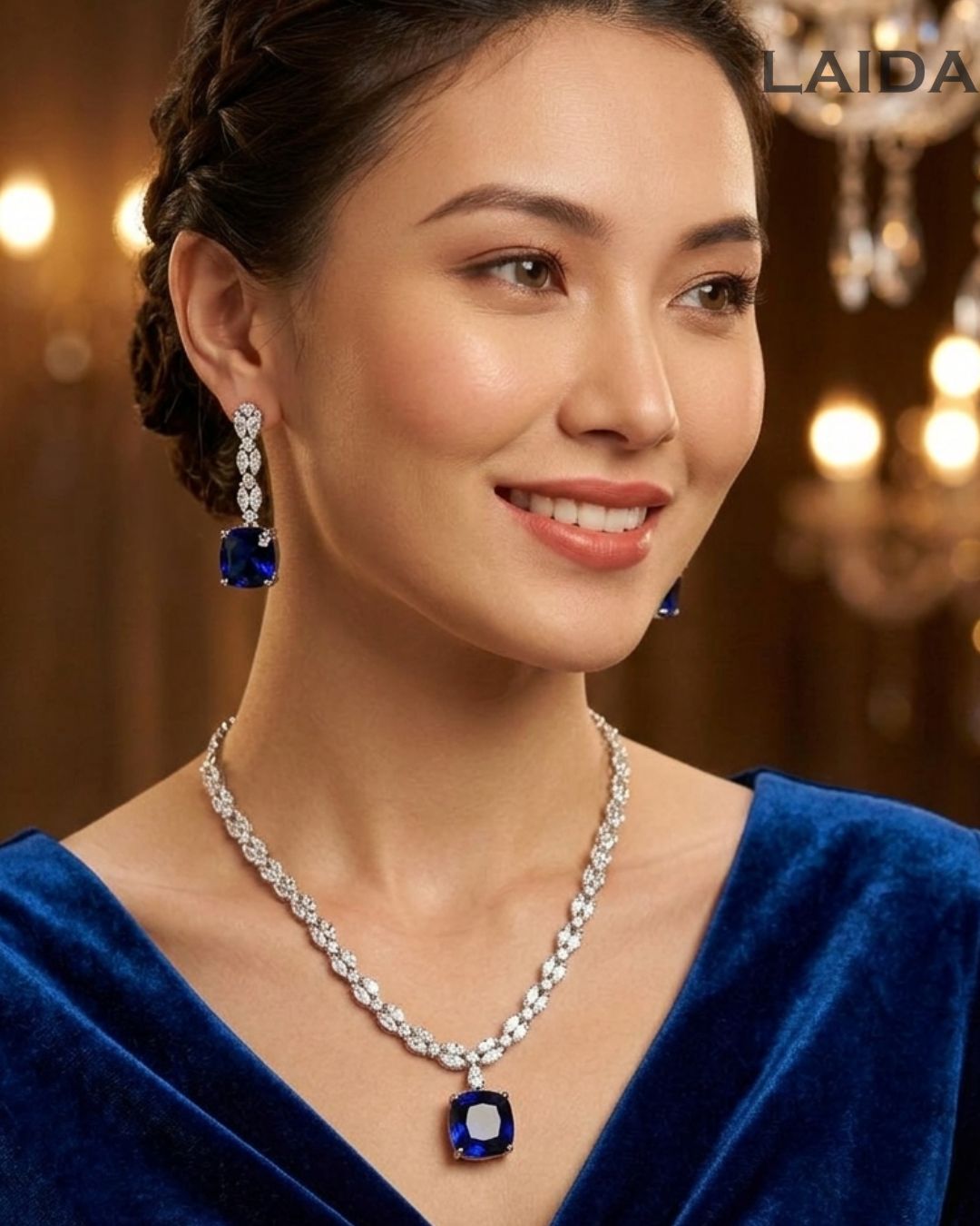 Kristy Sapphire Blue CZ Designer Neckalce Set