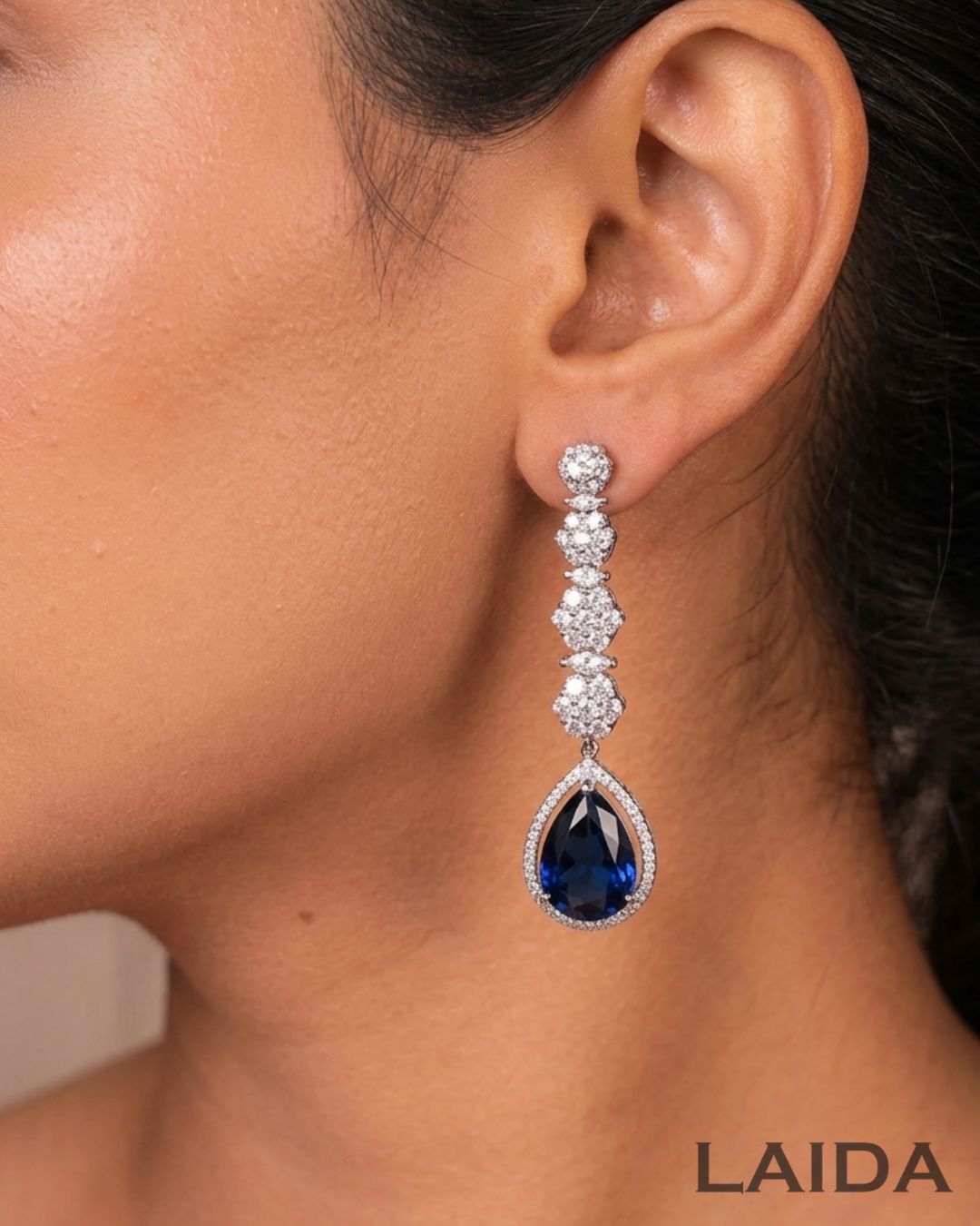 Eva Sapphire Blue CZ Designer Neckalce Set