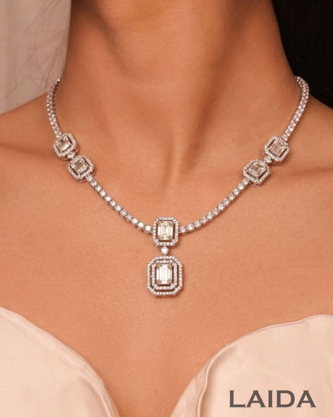 Alice CZ Silver Plated Designer Necklace Set