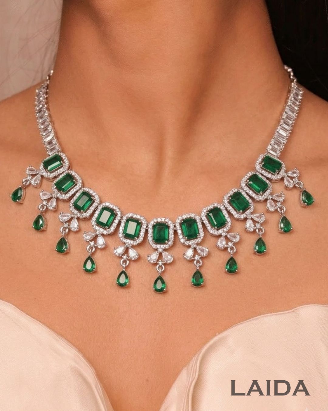 Celia Emerald Green CZ Designer Necklace Set