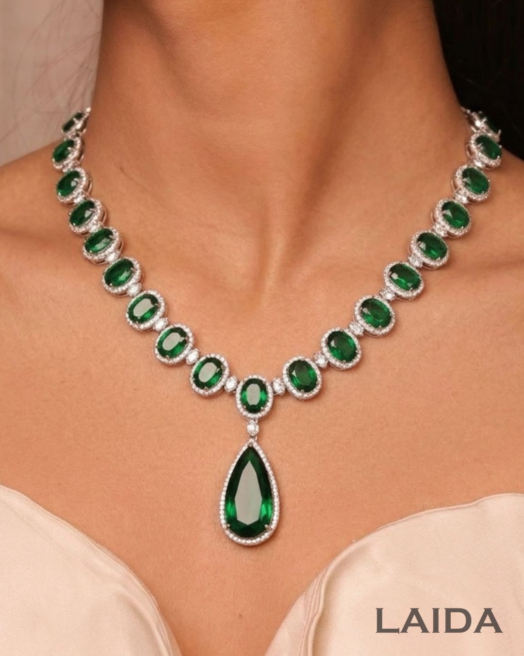 Madison Green American Diamond Necklace Set
