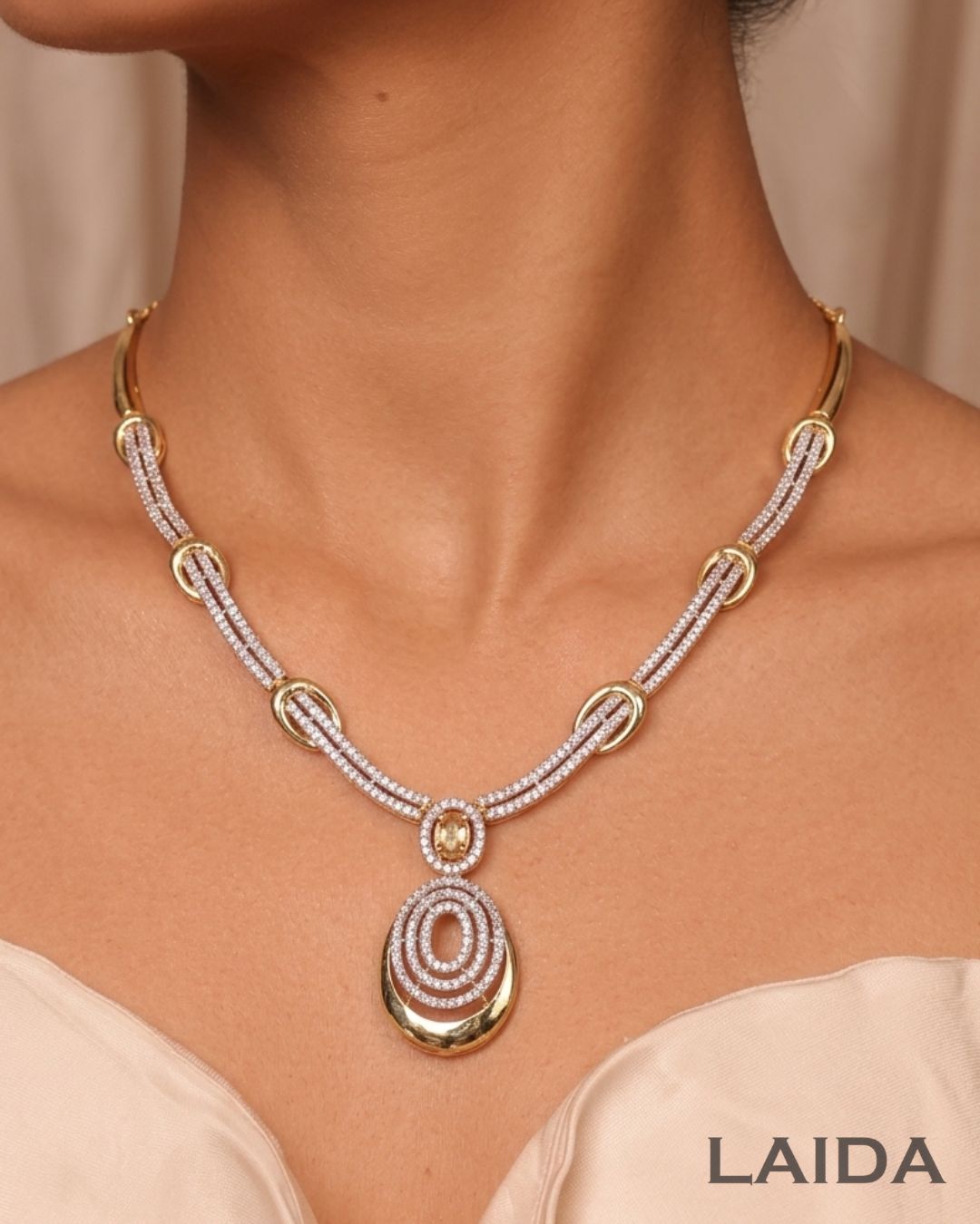 Nora 18K Gold Plated American Diamond Necklace Set