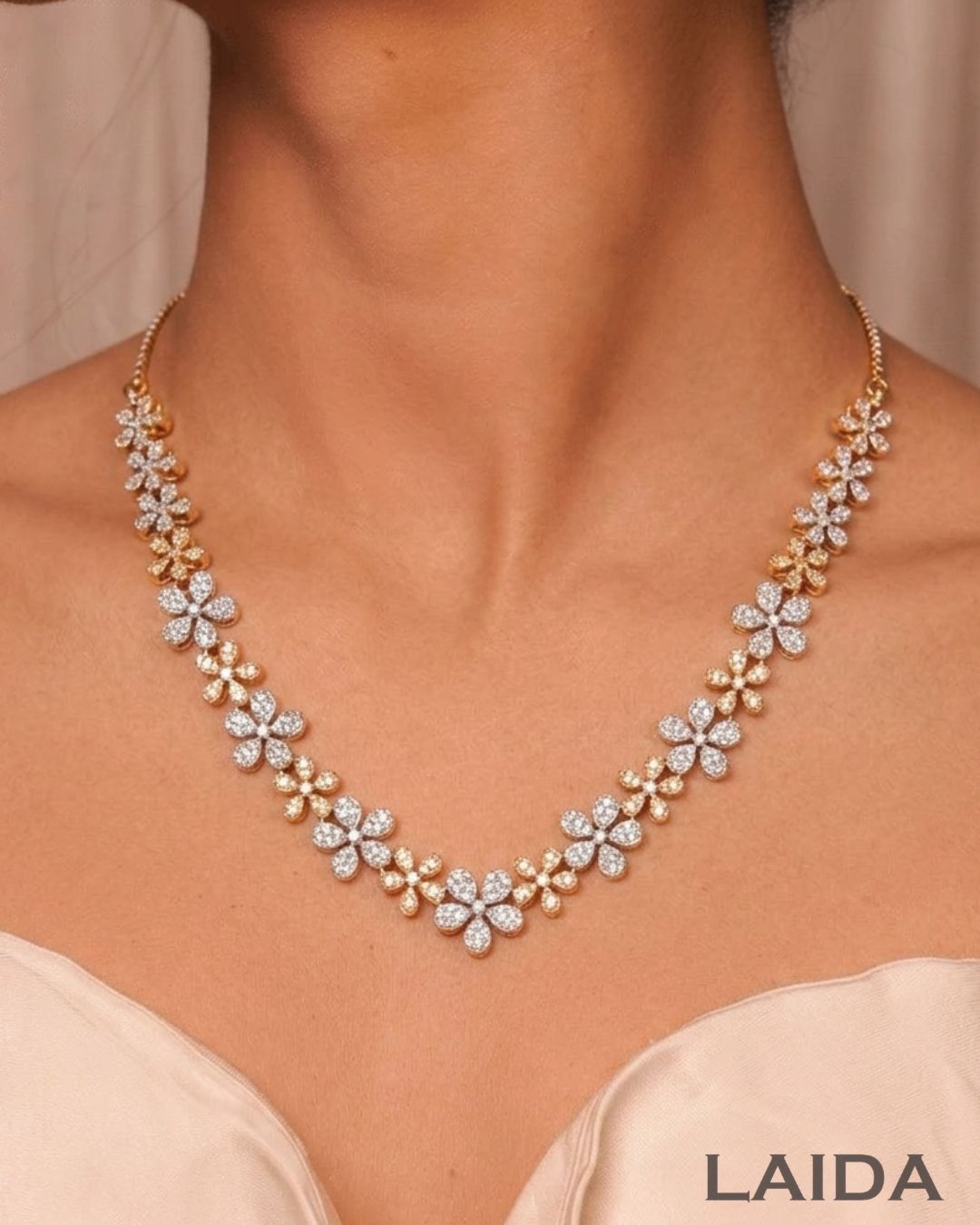 Flora 18K Gold Plated American Diamond Necklace Set