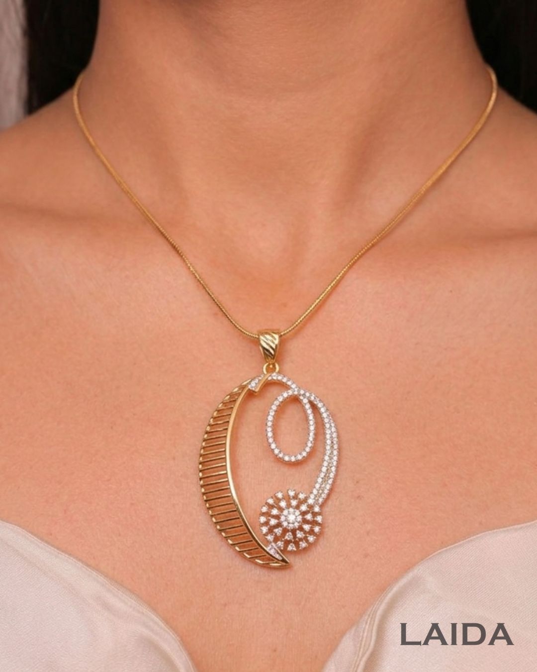 Aaradhya 18K Gold Plated American Diamond Pendant Set