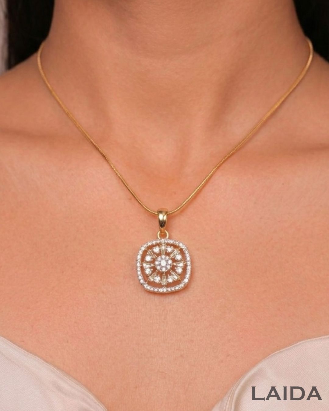 Reeva 18K Gold Plated American Diamond Pendant Set